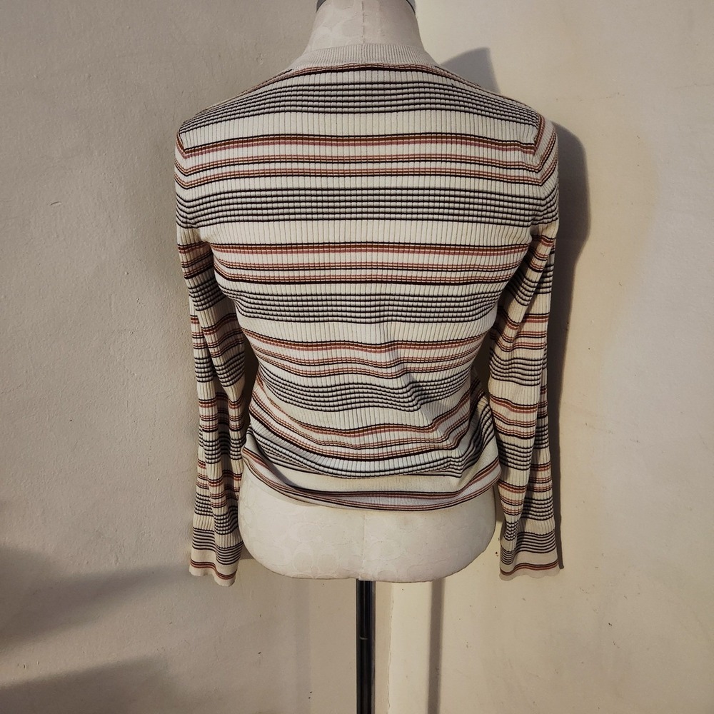 FRAME Ribbed Stripe Long Sleeve Ribbed Top Offwhite Multi S - Picture 2 of 5